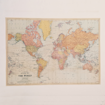 Affiche éducative vintage 70 x 50 - carte du monde