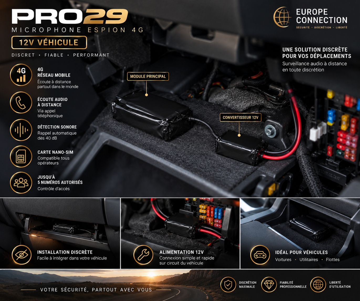 Microphone espion PRO29 version 12v pour véhicule