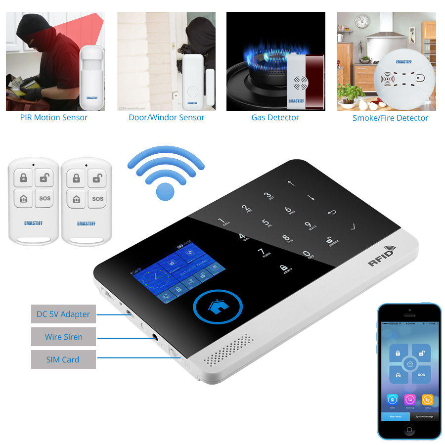 Sans-fil-SIM-GSM-maison-RFID-cambrioleur-s-curit-LCD-clavier-tactile-WIFI-GSM-syst-me