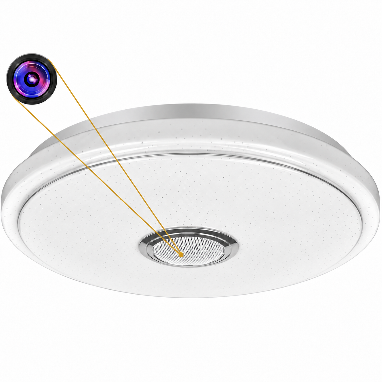 Emplacement de la caméra sous le plafonnier, près de la grille du haut-parleur Bluetooth