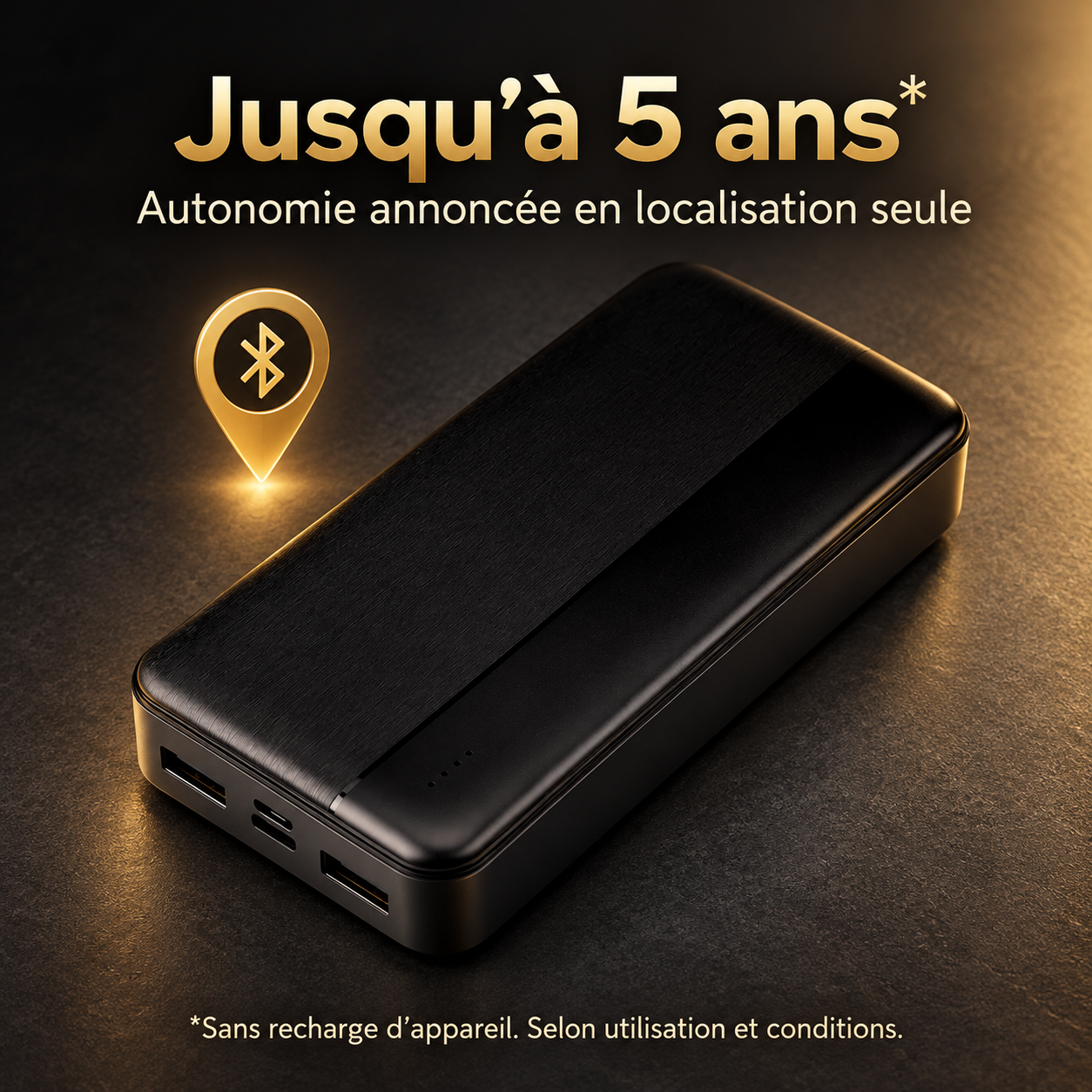 Batterie localisable : autonomie annoncée jusqu’à 5 ans pour la localisation seule, sans recharge d’appareil