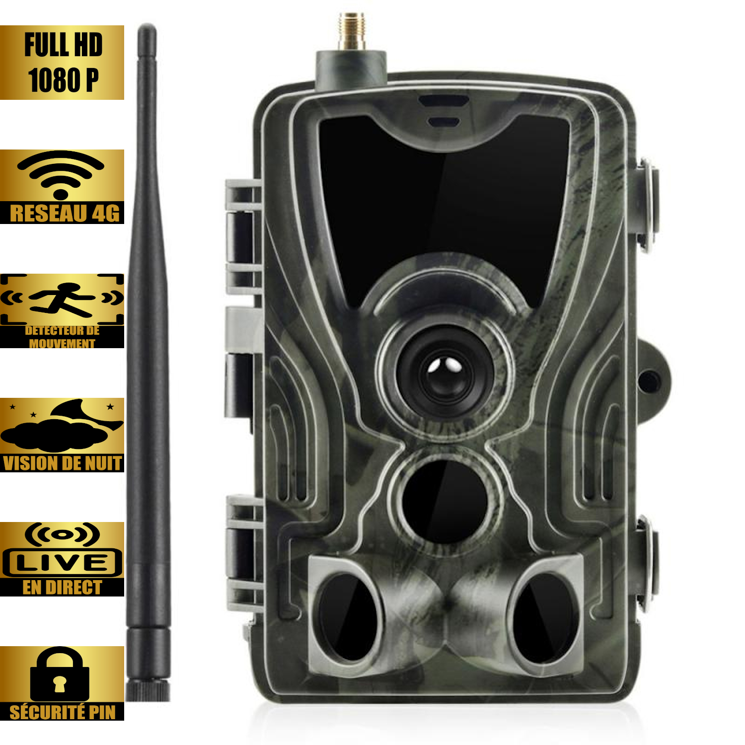 Caméra de chasse GSM 4G camouflage avec antenne et objectif
