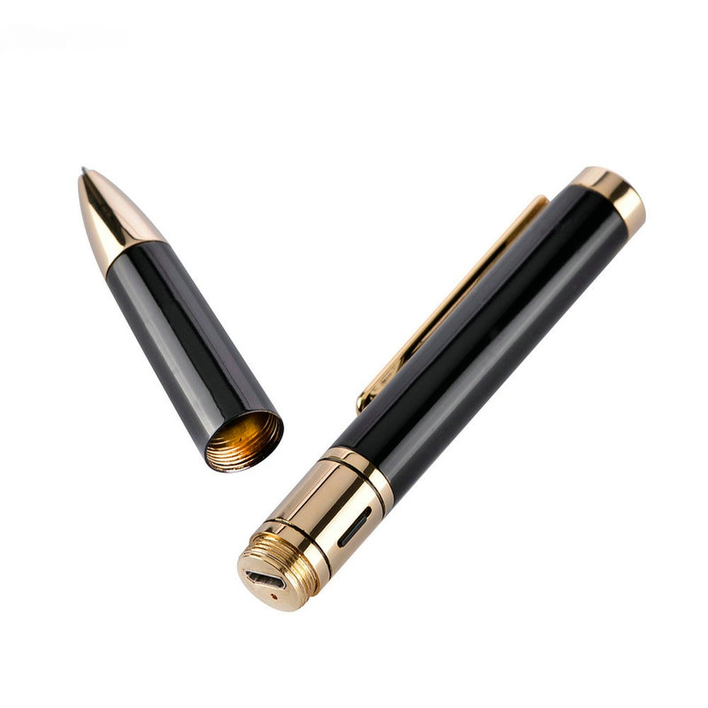 Stylo microphone espion noir et doré avec ses éléments séparés