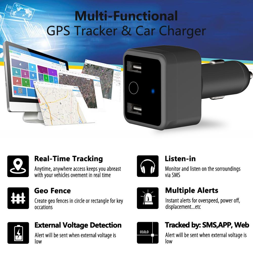 Traceur GPS 4G pour voiture, allume-cigare double USB, dispositif de suivi  GPS