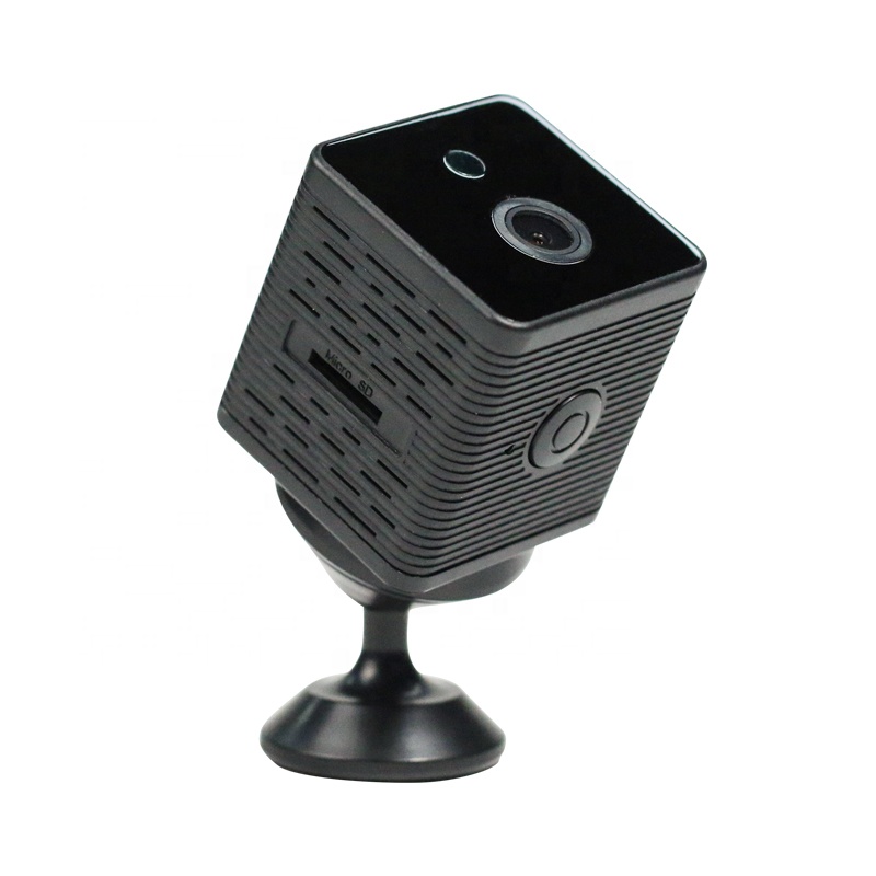 Mini caméra espion Wi-Fi cubique noire sur support