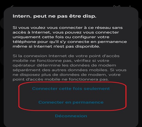 Message sous android - Connexion sans internet - LookCam Pro