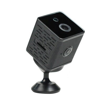Mini caméra espion Wi-Fi cubique noire sur support