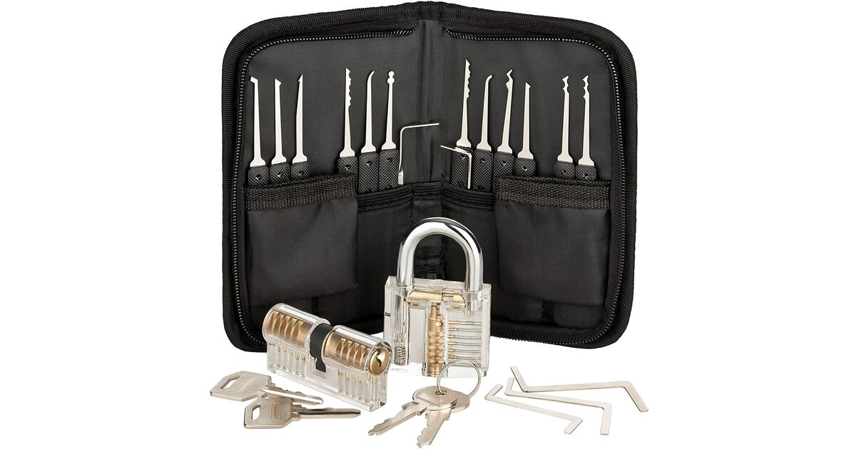 Kit De Crochetage De Serrure 29 Pièces Avec Pistolet - Housse En Cuir - Argenté