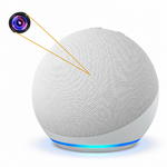 Echo Dot blanc avec caméra intégrée dans le tissu avant