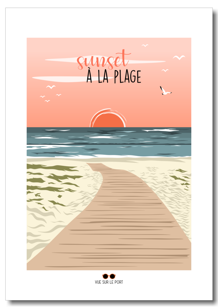 Affiche Sunset à La Plage Affichesaffiches Bord De Mer Vuesurleport 