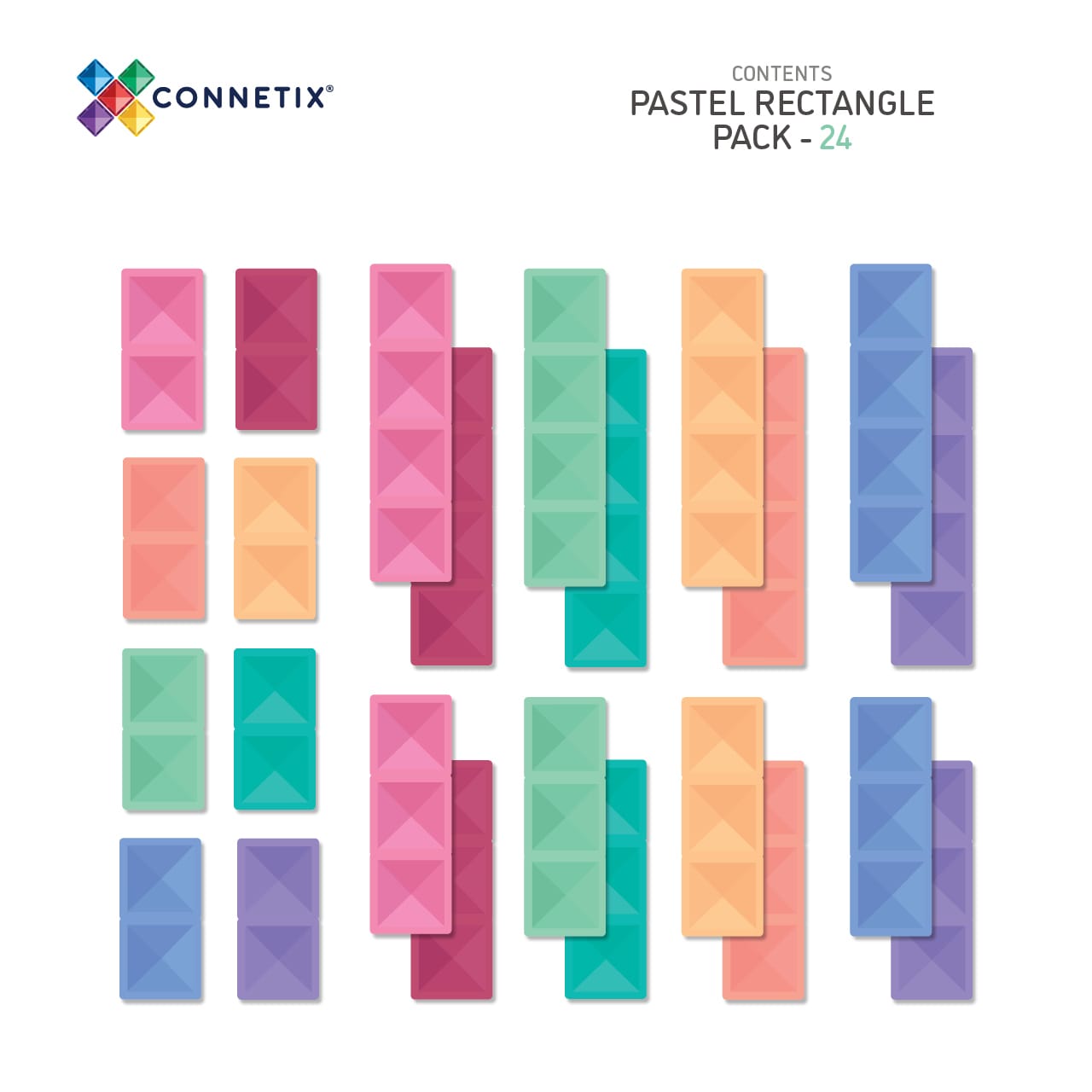 Connetix Tiles Jeu magnétique Rectangles Pastel Lot de 24 3