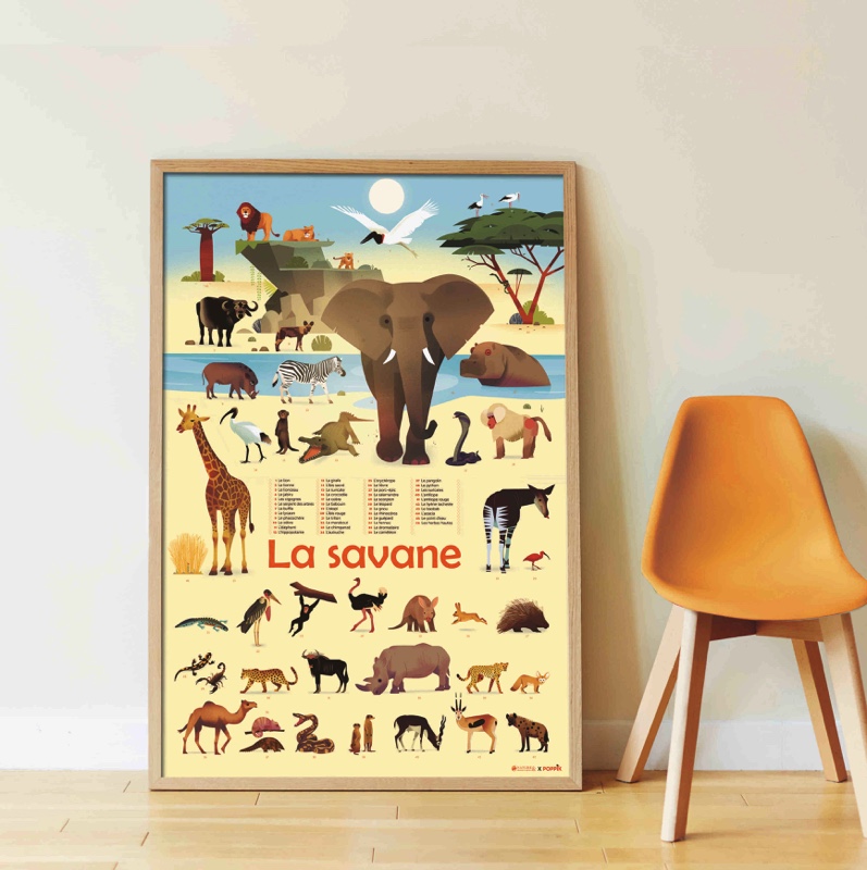 Poppik Poster pédagogique Savane + 42 autocollants 5-12 ans 2