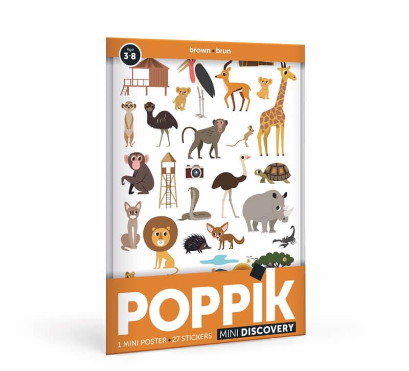 Poppik Mini Poster La savane +27 autocollants repositionnables 3-8 ans