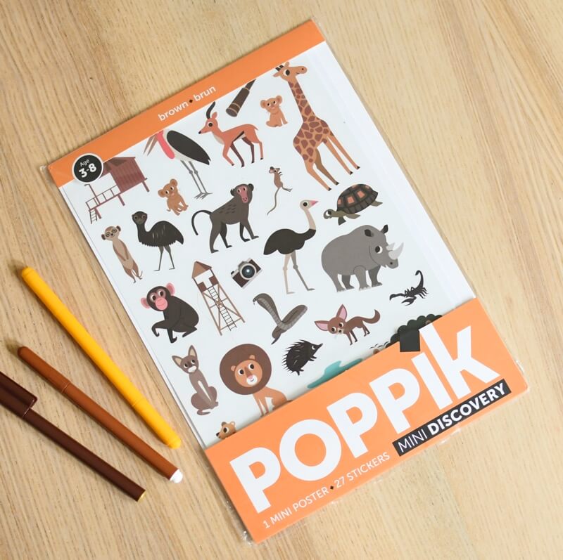 Poppik Mini Poster La savane +27 autocollants repositionnables 3-8 ans 2