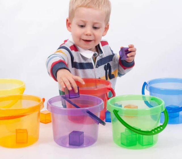 Tickit Ensemble de 6 seaux translucides colorés 2