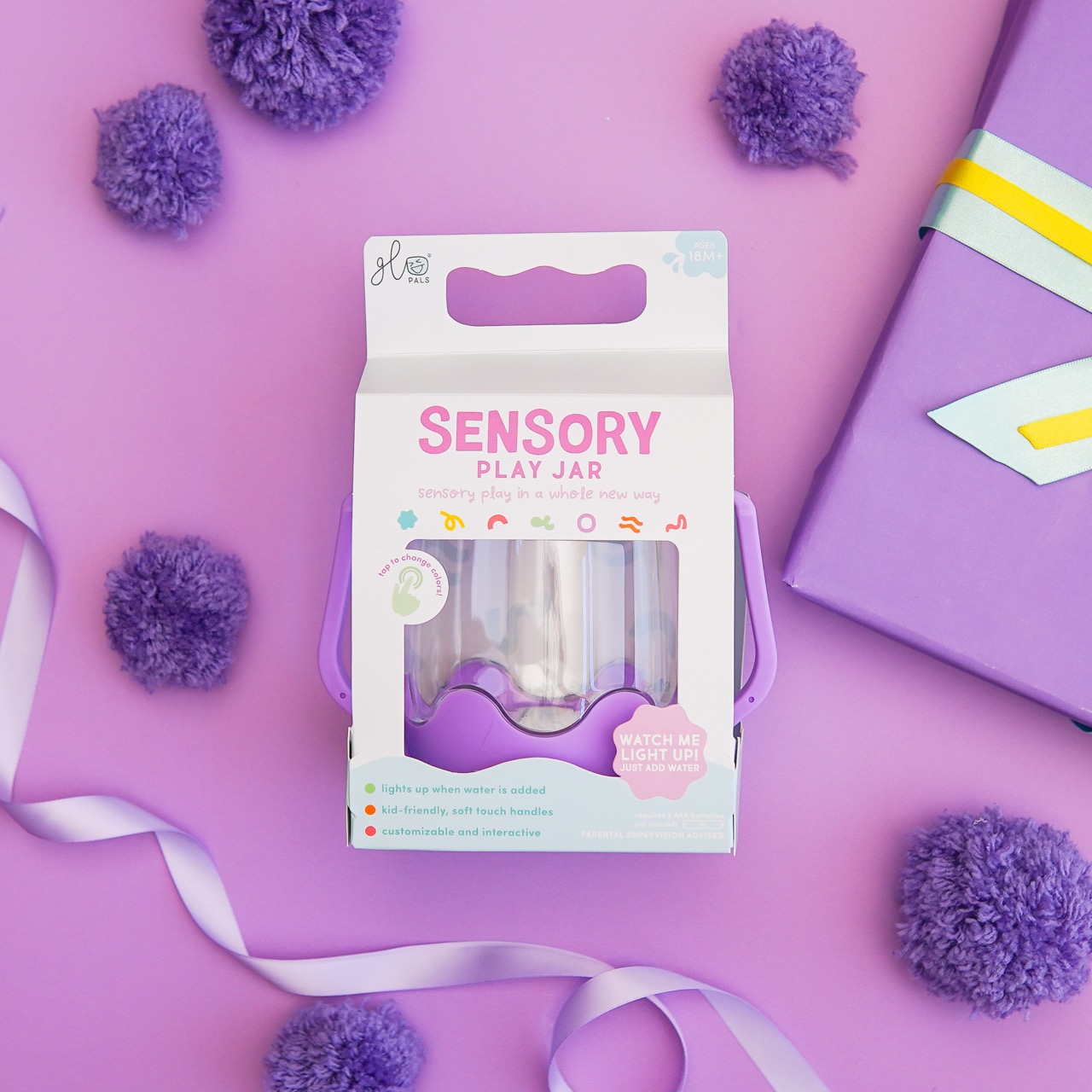 Bouteille de jeu sensoriel à remplir Glo Pals Violet2 - Grande