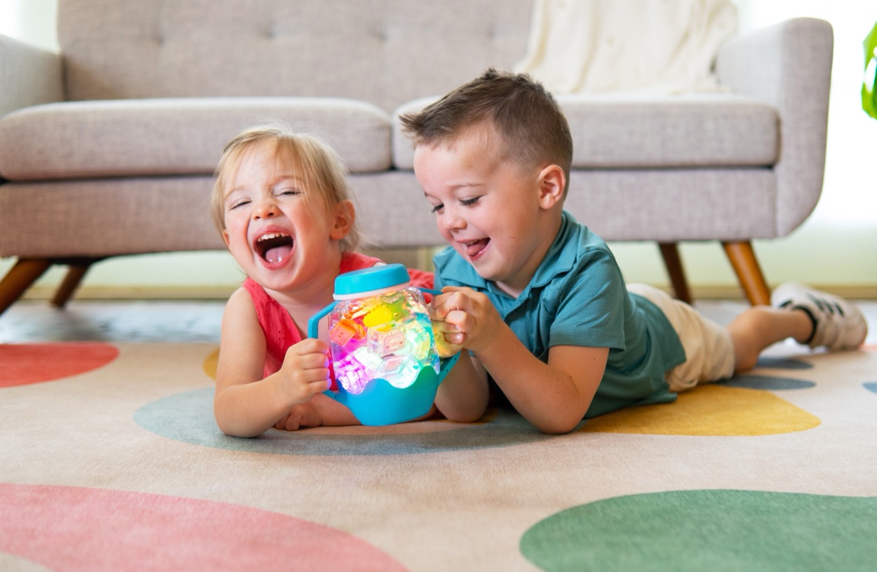 Bouteille de jeu sensoriel à remplir Glo Pals bleu3 - Grande
