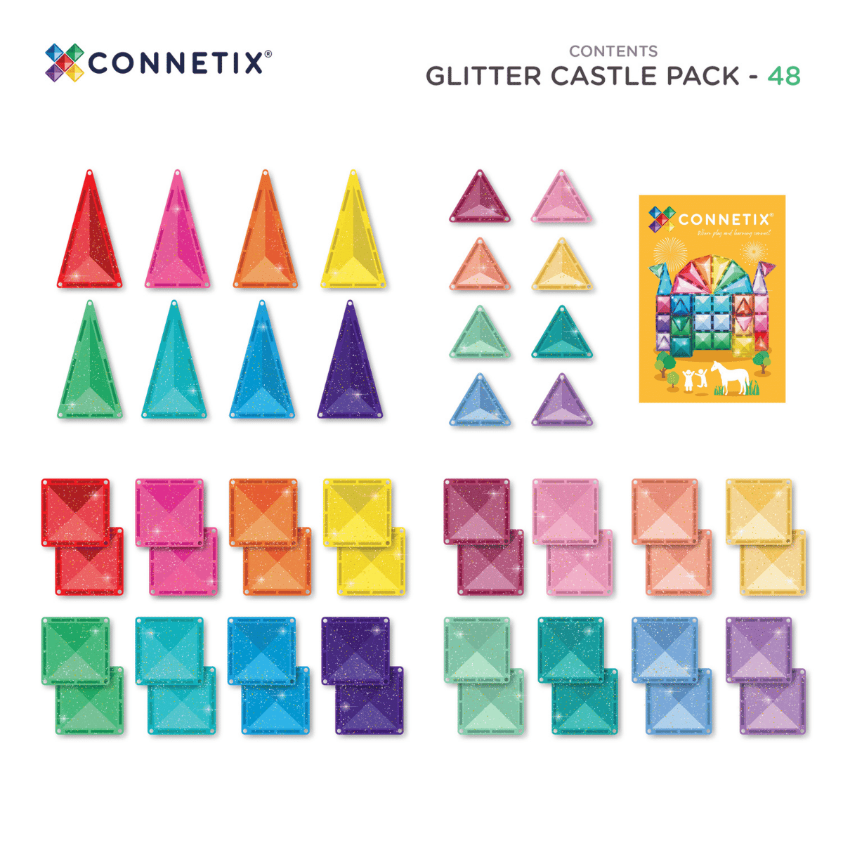 Connetix Jeu magnétique Château pailleté - Glitter castle pack 48 pièces1