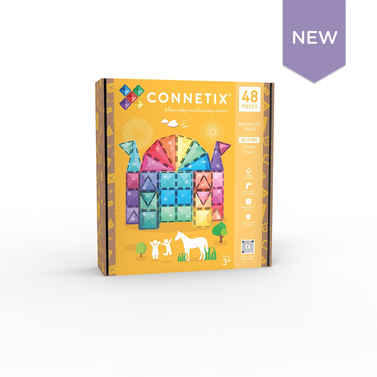 Connetix Jeu magnétique Château pailleté - Glitter castle pack 48 pièces10