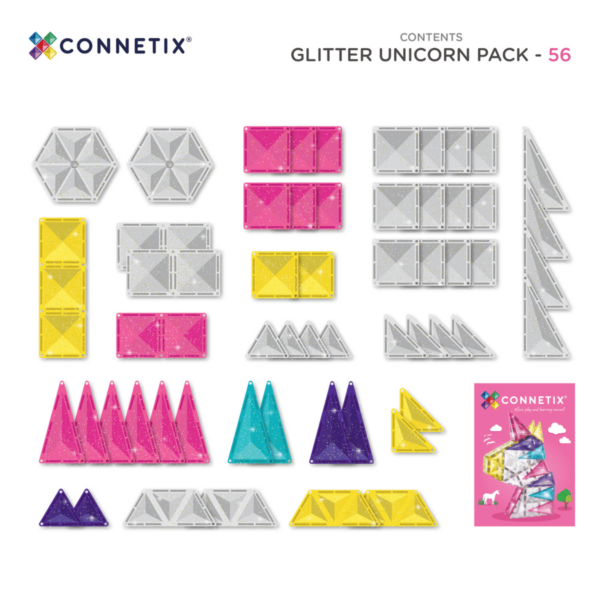 Connetix Glitter unicorn jeu magnétique Licorne pailletée 56 pièces1