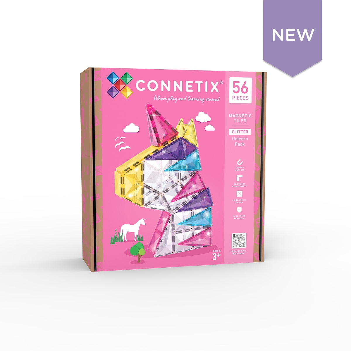 Connetix Glitter unicorn jeu magnétique Licorne pailletée 56 pièces6