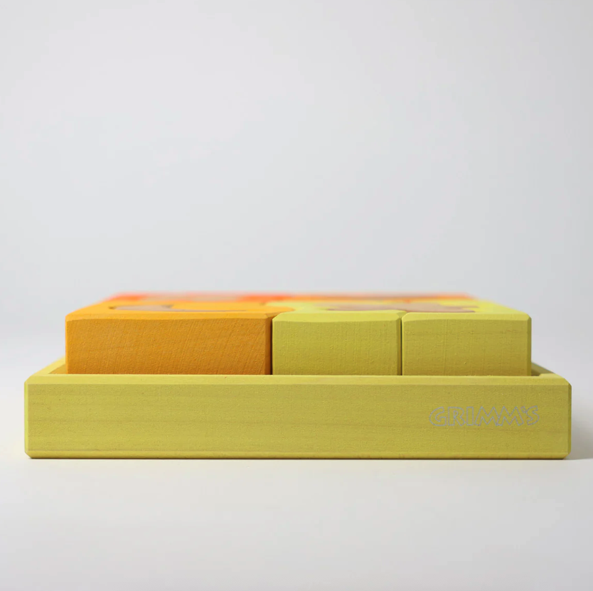Jeu de construction puzzle formes jaune Grimms3