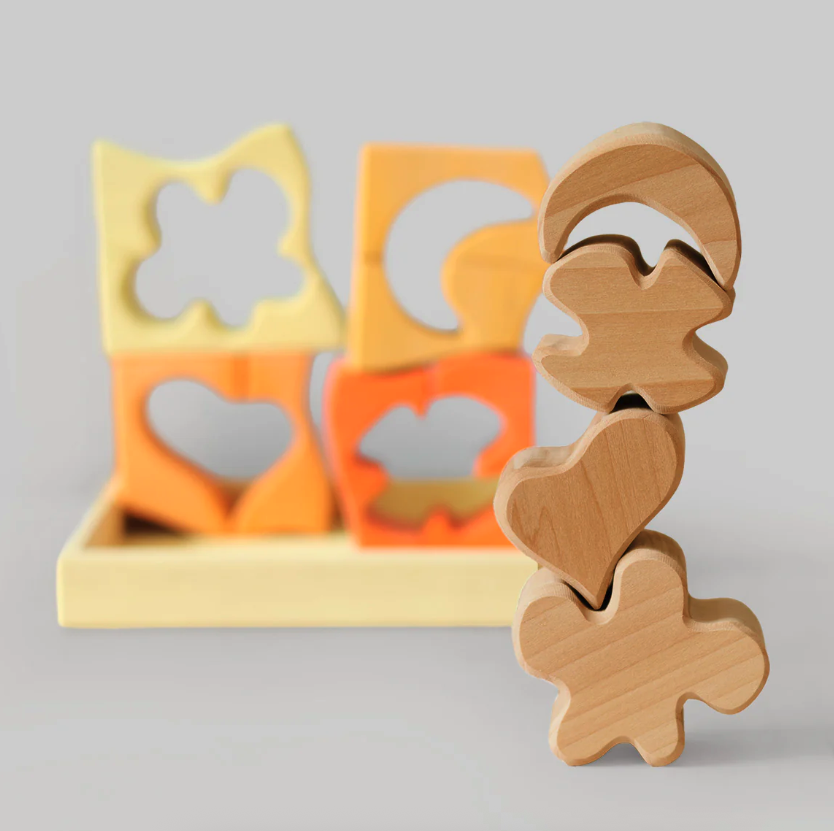 Jeu de construction puzzle formes jaune Grimms2