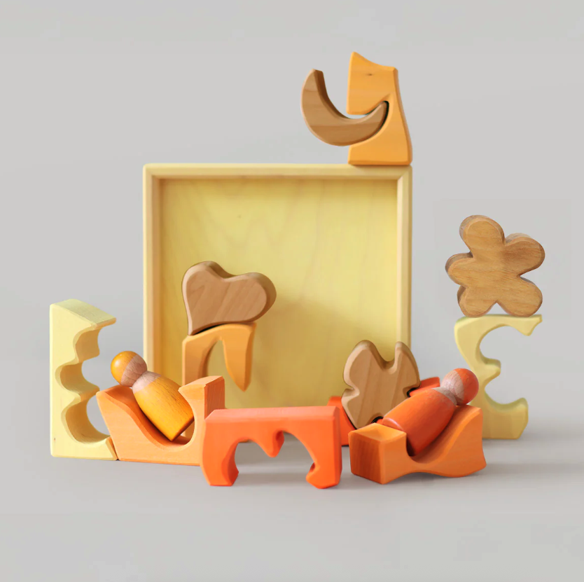 Jeu de construction puzzle formes jaune Grimms4