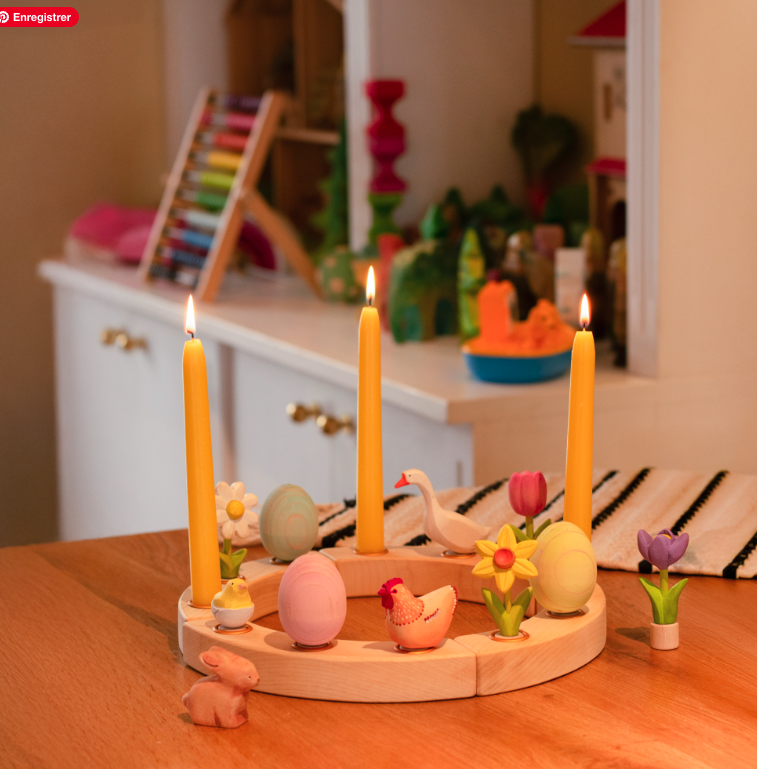 BumbuToys Figurine en bois pour couronne de célébration - Oeuf Rose6