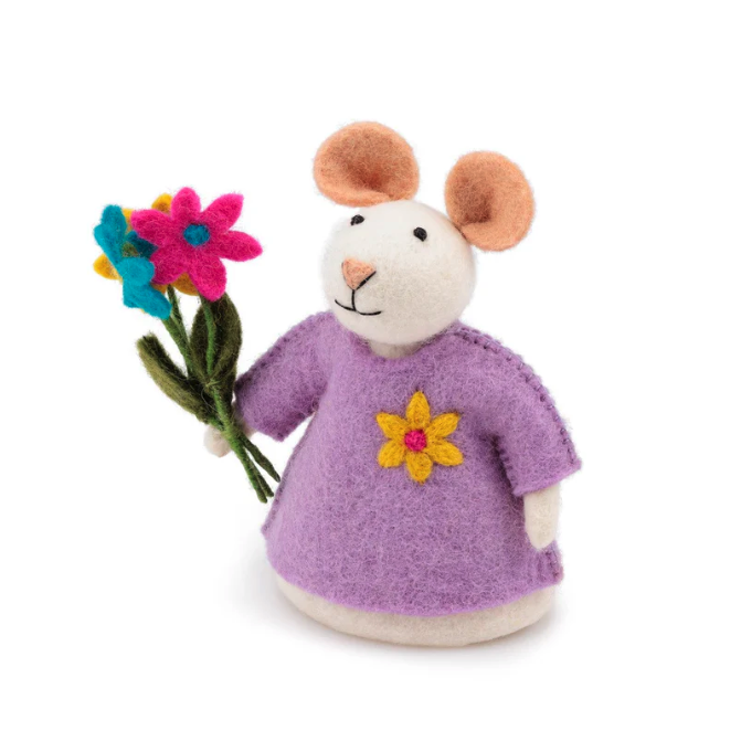 Souris de décoration avec Fleurs en feutrine de laine - Sjaal met Verhaal 1