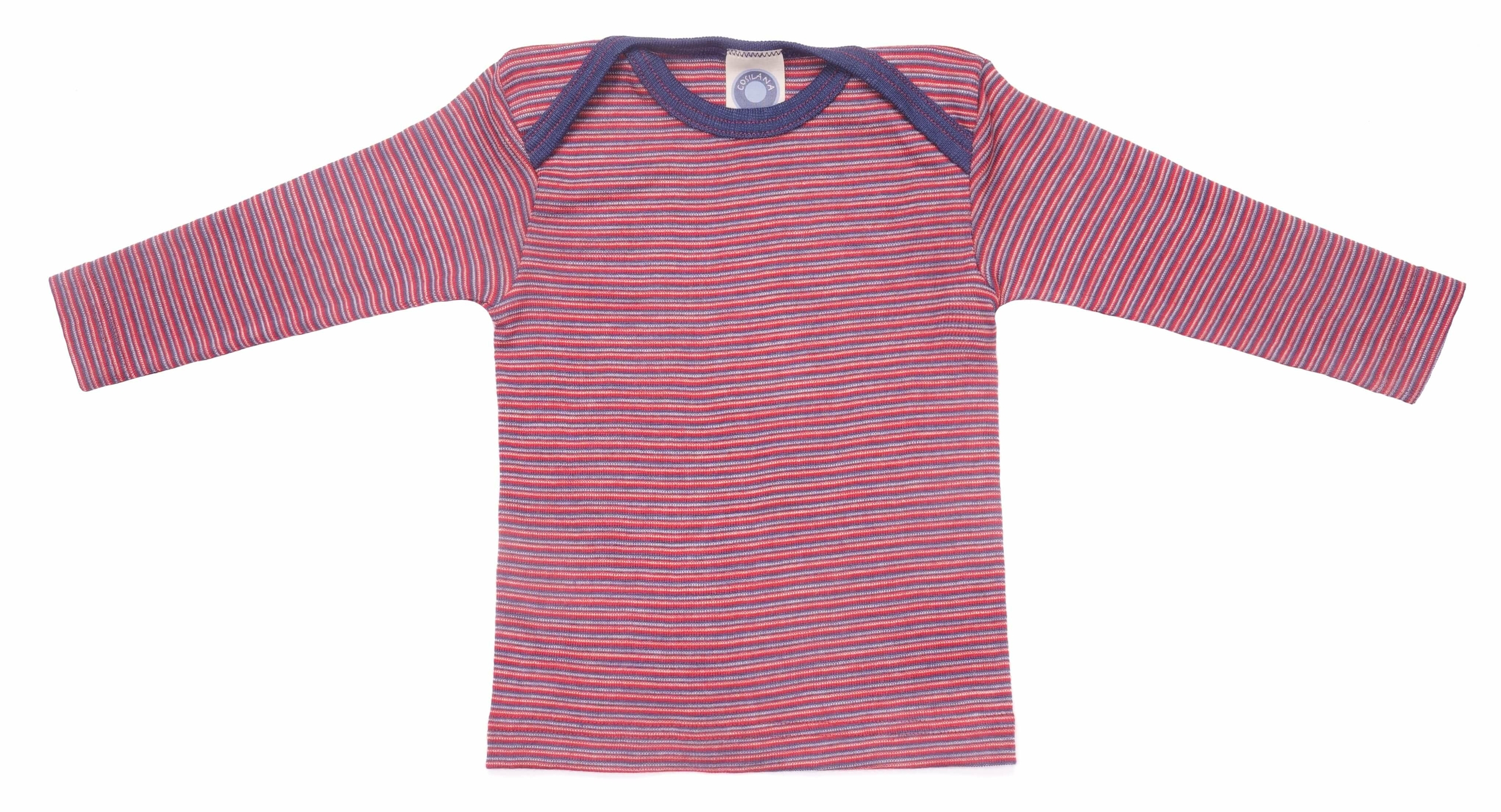 Cosilana T-shirt manches longues laine/soie rouge/marine/naturel rayé 71033-248