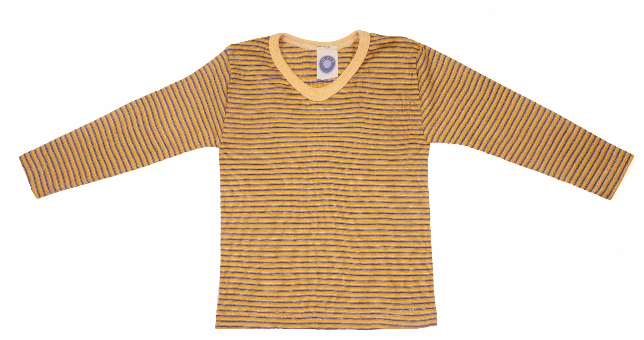 Cosilana T-shirt manches longues enfants Laine/soie jaune/prune/naturel rayé-71233-224
