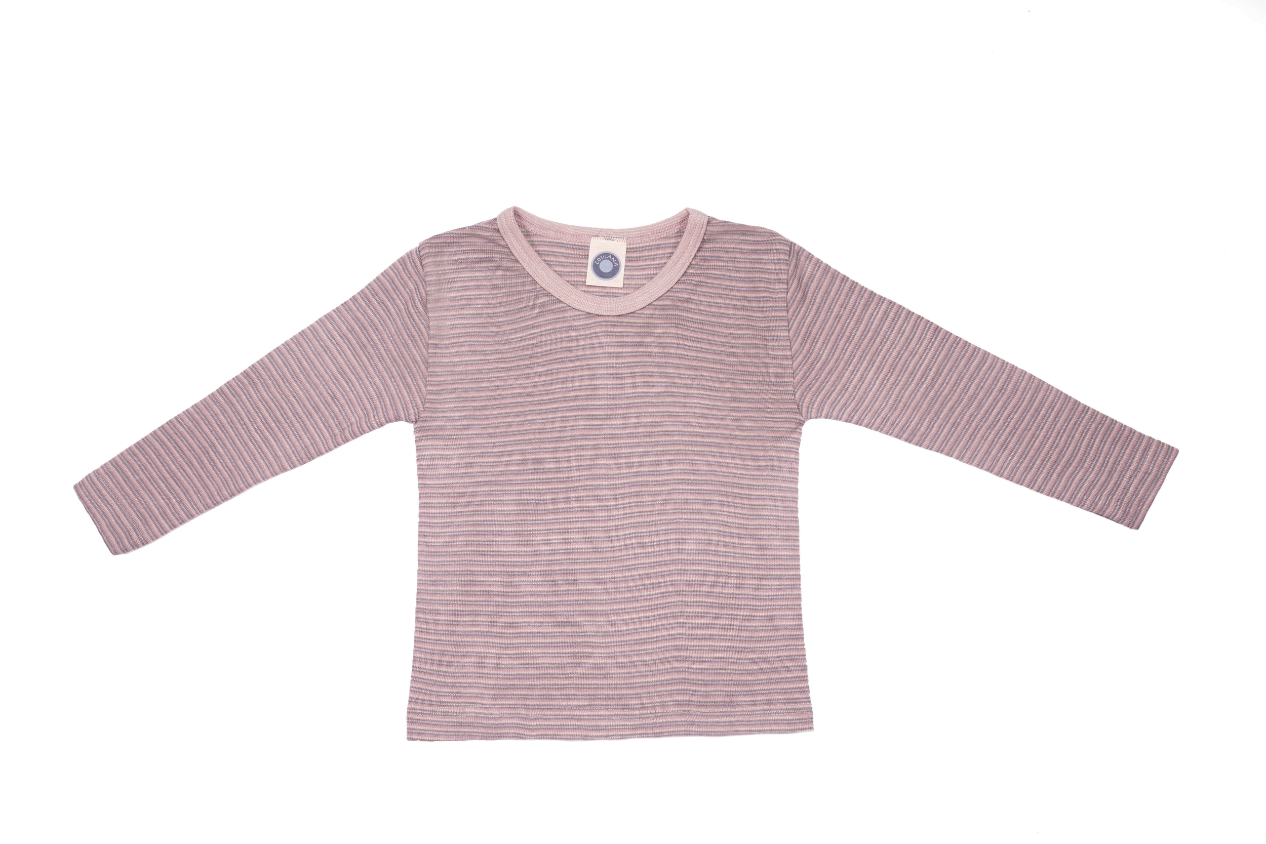 Cosilana T-shirt manches longues enfants Laine/soie rose/gris/naturel rayé71233-264