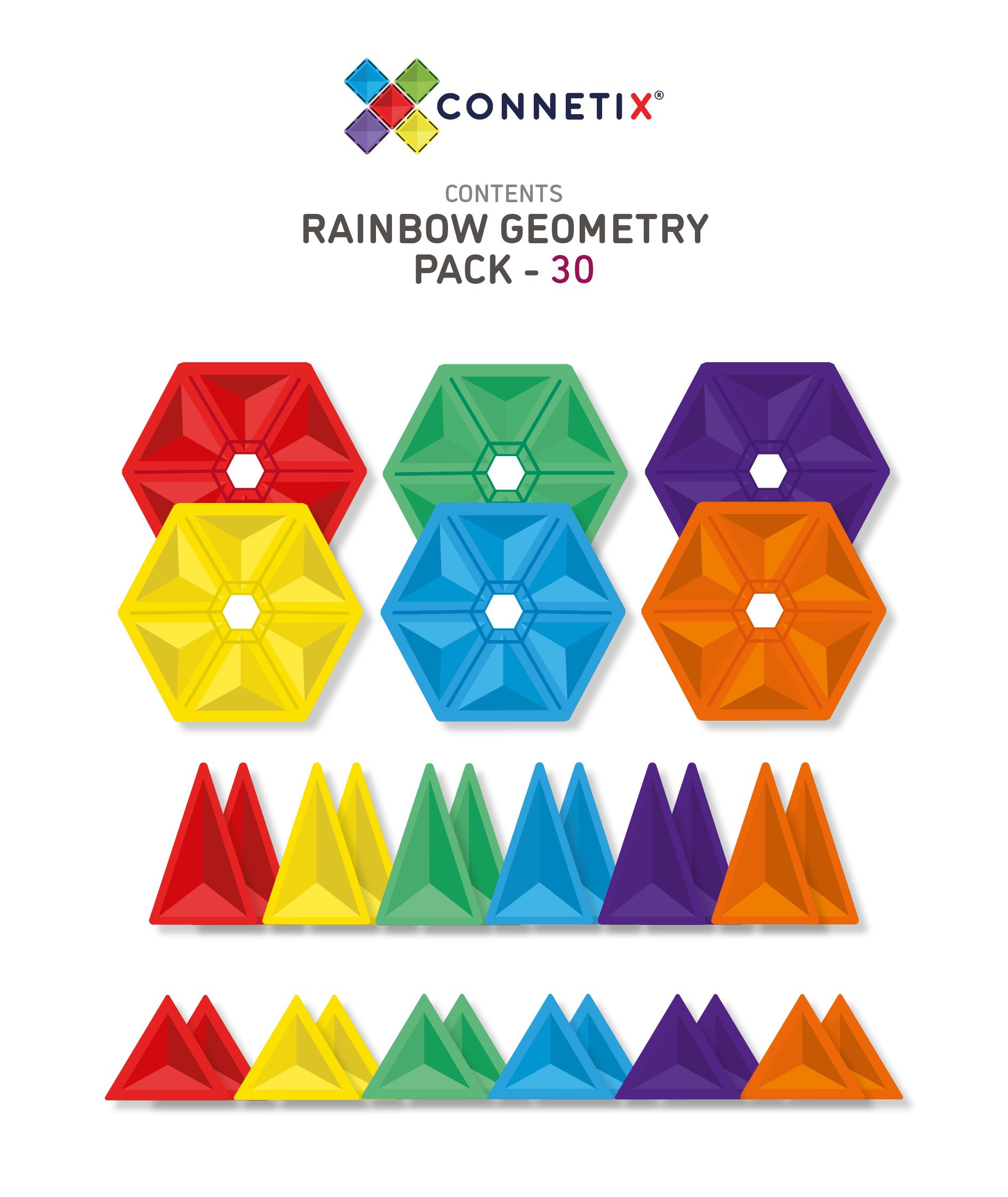 Connetix Jeu magnétique Pack géométrie Arc-en-ciel - 30 pièces