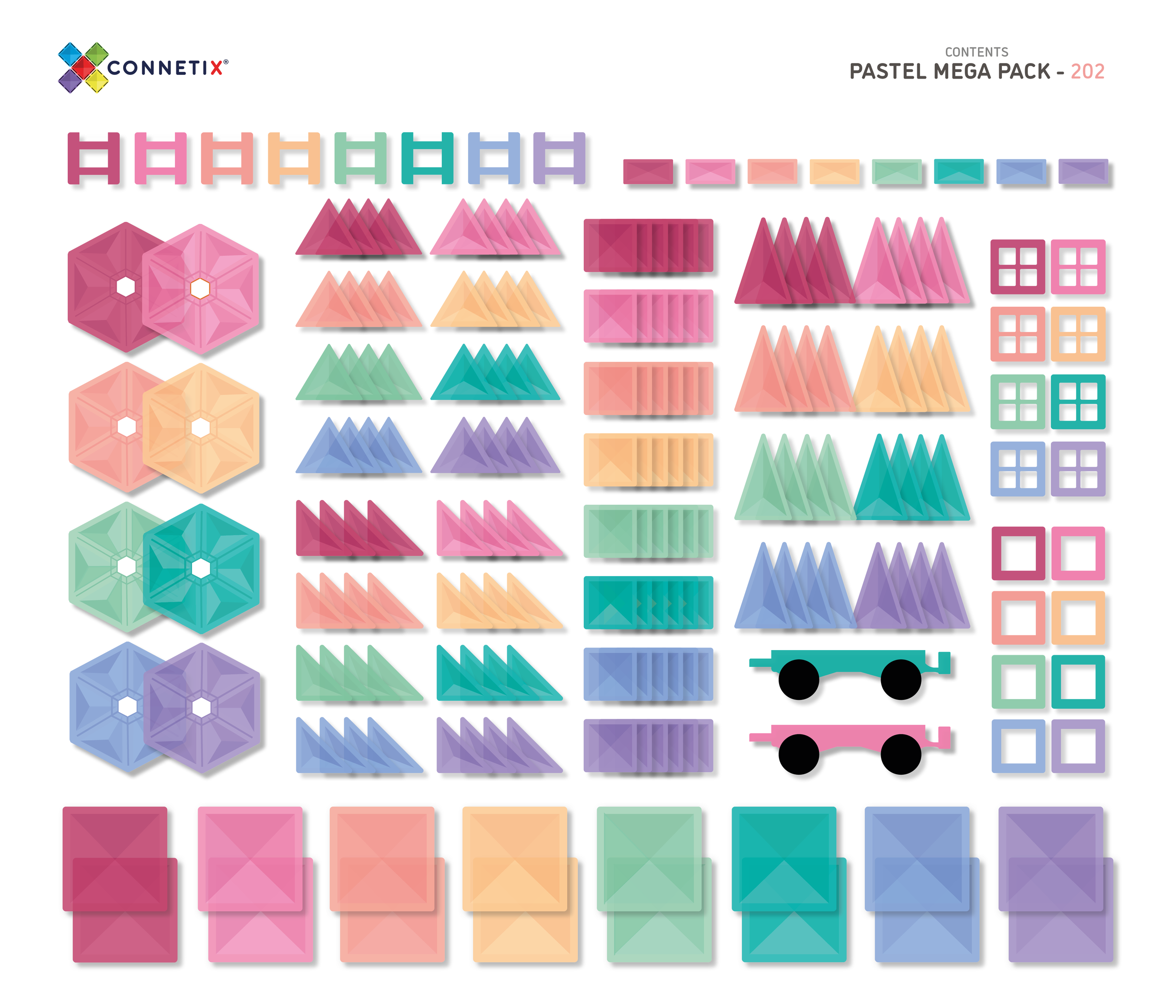 Connetix Tiles Jeu magnétique Mega Pack Pastel - 202 pièces