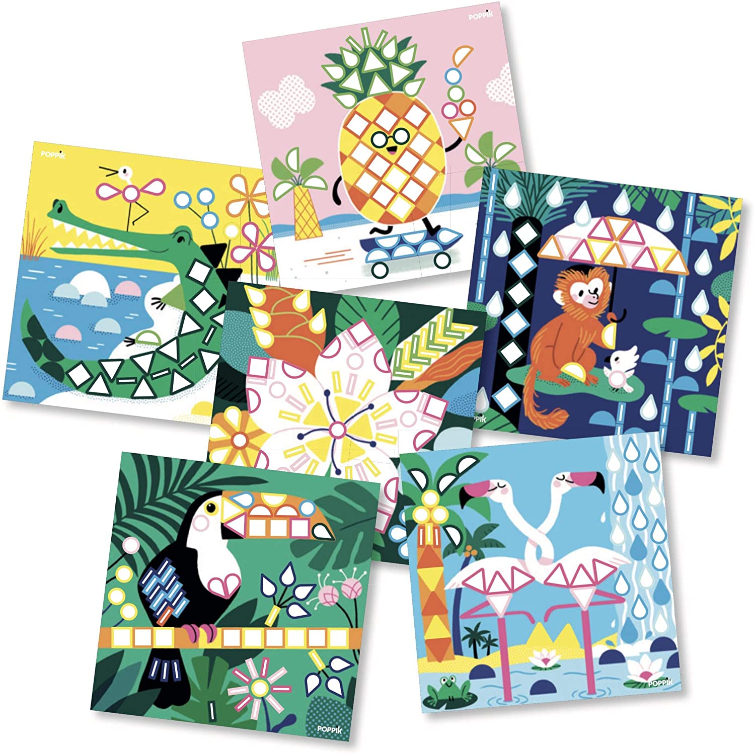 Poppik Mes cartes en stickers Tropical - 6 cartes 360 stickers 3