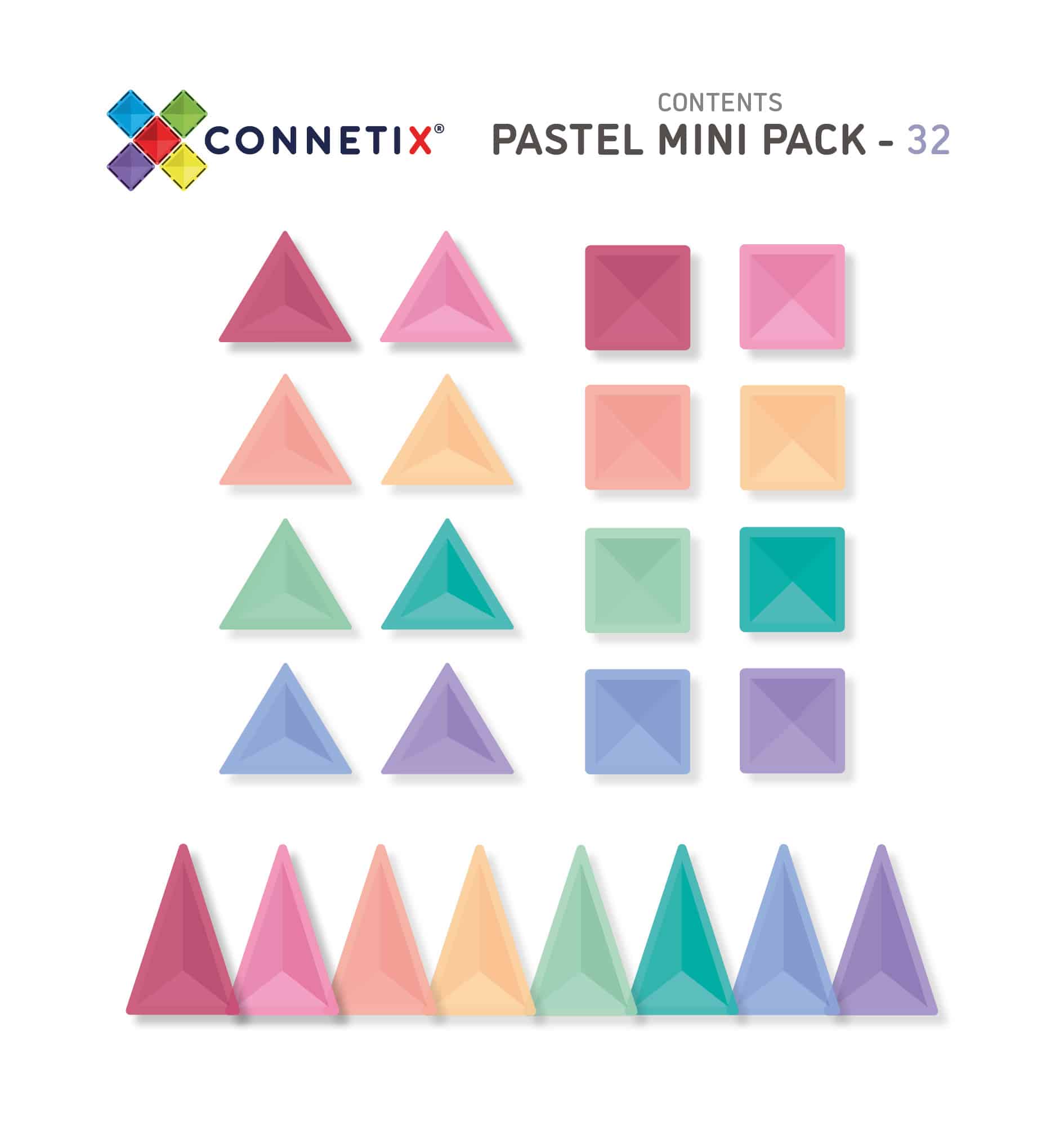 Connetix Jeu magnétique Mini pack Pastel 32 pièces 8