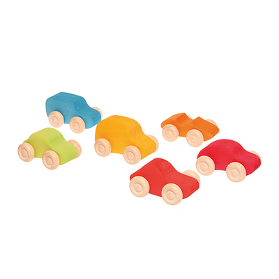 Petites voitures en bois colorées GRIMMS - 6 pièces