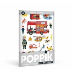 Poppik Mini poster Les Pompiers + 22 autocollants repositionnables 3-8 ans