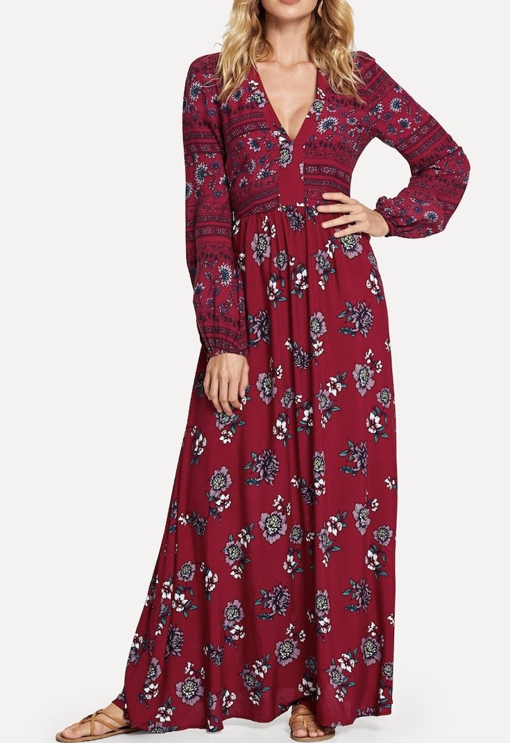 Robe Longue Imprimée Fleurs Boho Bohème Chic Dressl1664 Monyronyboho 