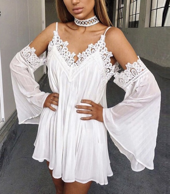 Robe courte évasée dentelle boho bohème chic DRESS1533