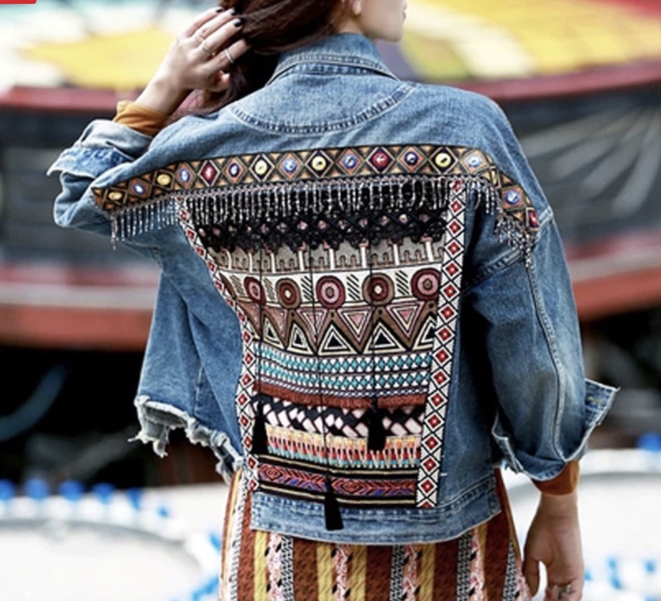 Veste jean brod e perles ethnique boho boh me chic JACKET0192