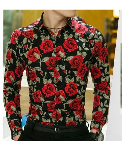 Chemise homme imprim e fleurs rouges boho boheme chic HOM0061