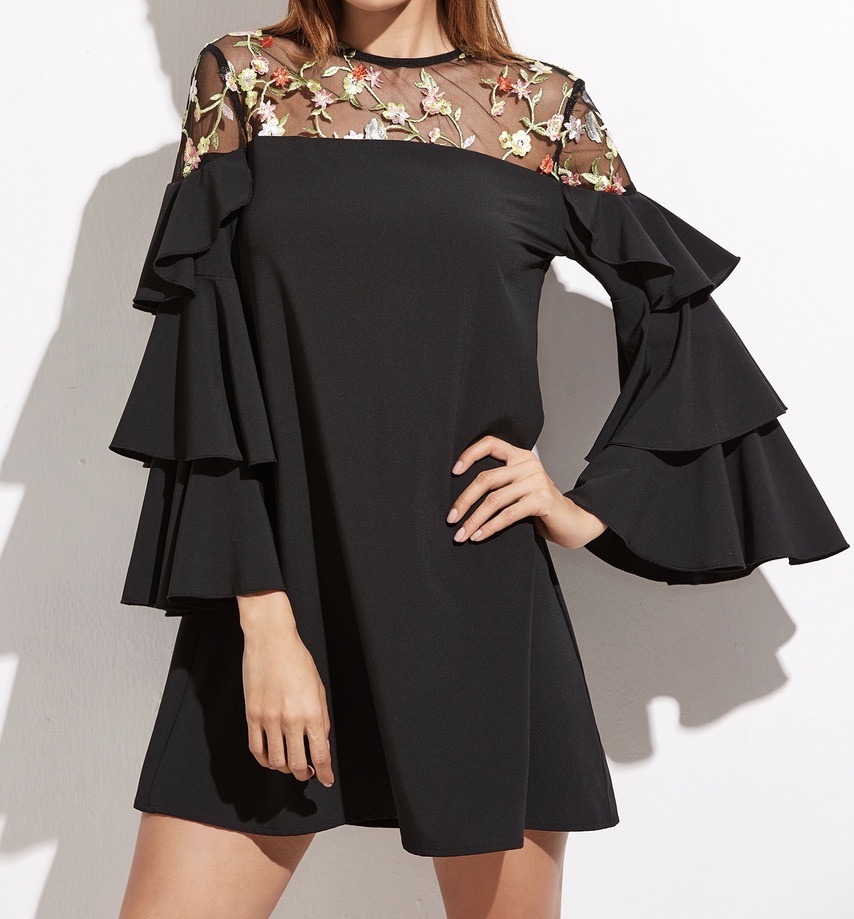 Robe encolure brodée manches volants boho boheme chic dress1188