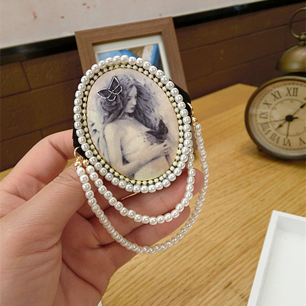 Broche style camée perles boho bohème chic BROOCH0548