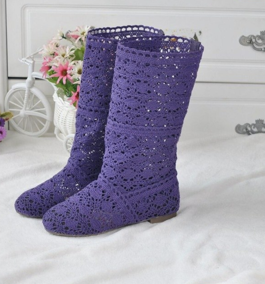 Bottes dentelle mauve boho bohème chic BOOTS0107