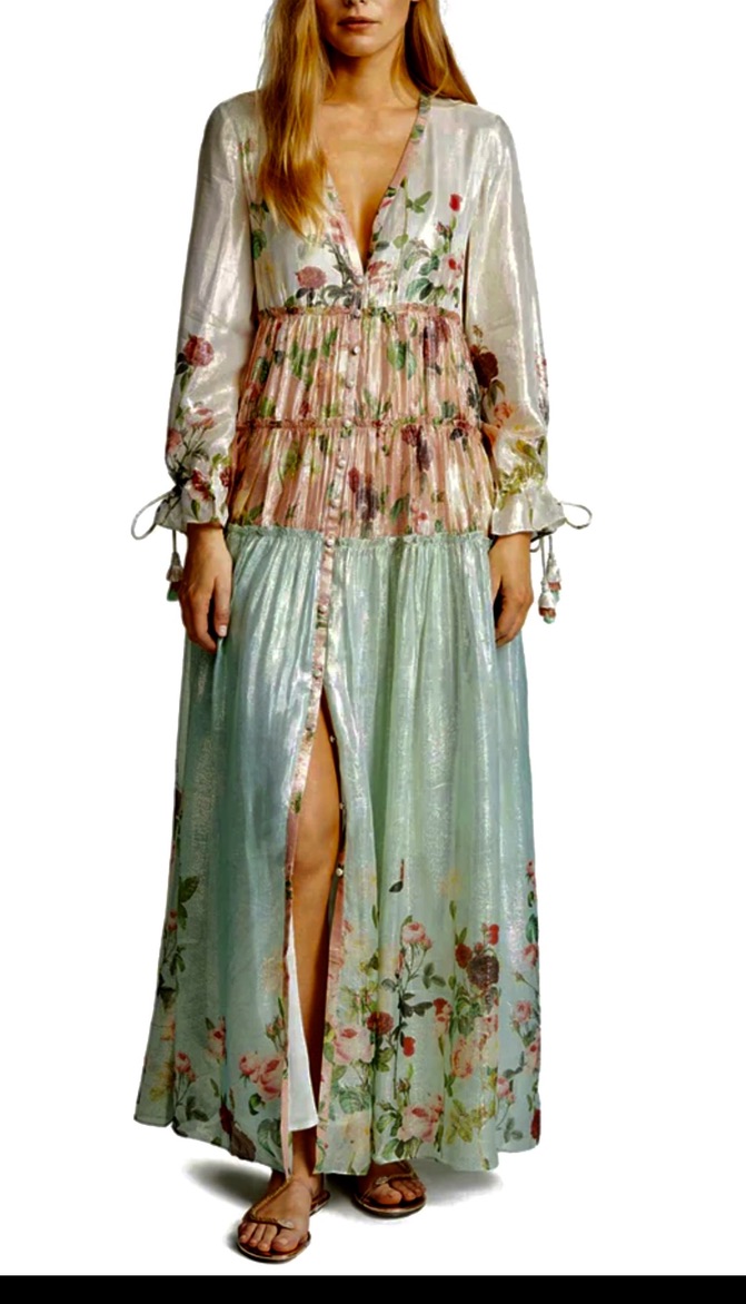 Robe longue irisée fleurie mousseline boho boheme chic dressl1765