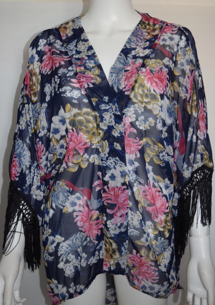 Gilet kimono franges fleurs boho boheme chic gilet0116
