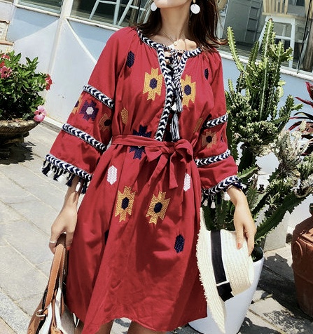 Robe courte brodée  boho boheme chic DRESS1693