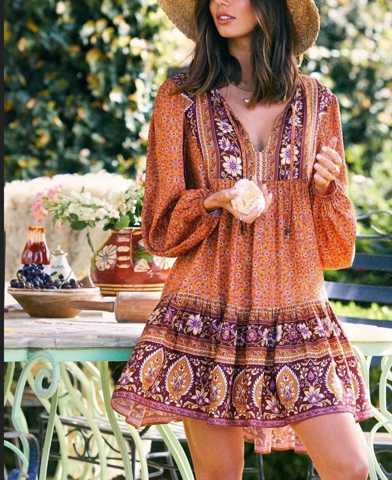 Robe courte hippie imprimée fleurs boho boheme chic DRESS1811